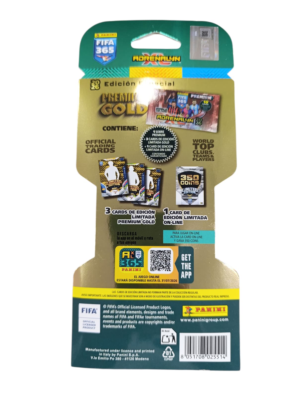 SOBRE PREMIUM GOLD ADRENALYN XL FIFA 365 2026 DE PANINI