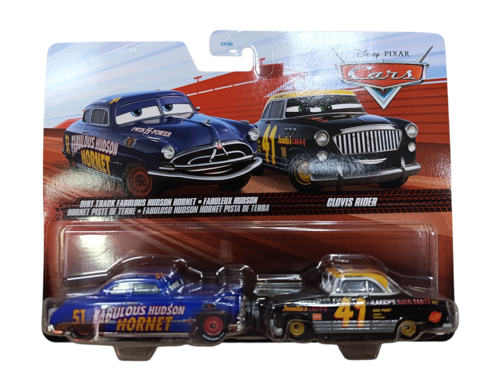 PACK 2 DISNEY CARS PIXAR HUDSON HORNET+GLOVIS RIDER JDH44