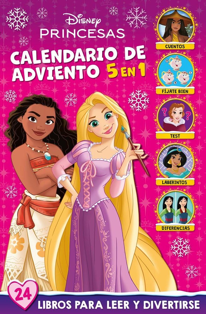 Princesas. Calendario de Adviento 5 en 1: 24 libros para leer y divertirse