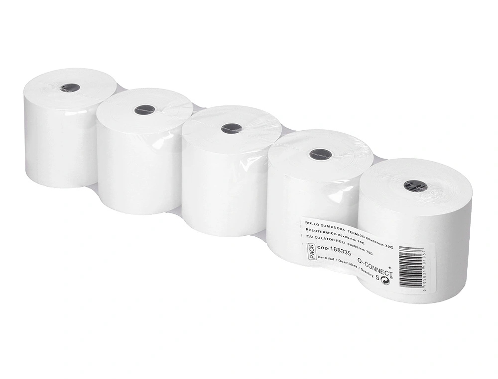 PAQUETE 5 Rollo sumadora termico greening 80 mm ancho x 80 mm diametro sin bisfenol a papel de 70 g/m2.