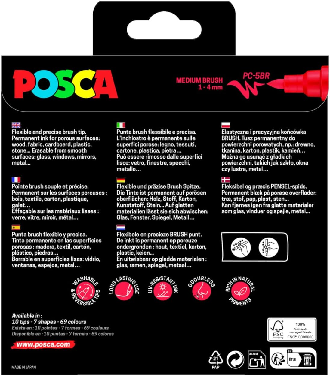 PACK 8 ROT. POSCA BRUSH PC-5BR COLORES BASICOS