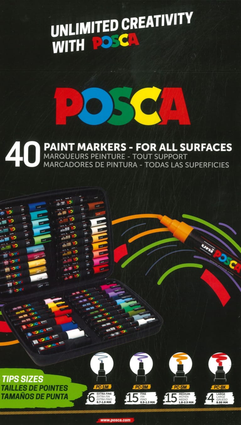 MALETIN POSCA 40 UNID 6X PC-1M 15XPC-3M 15XPC-5M 4XPC-8K