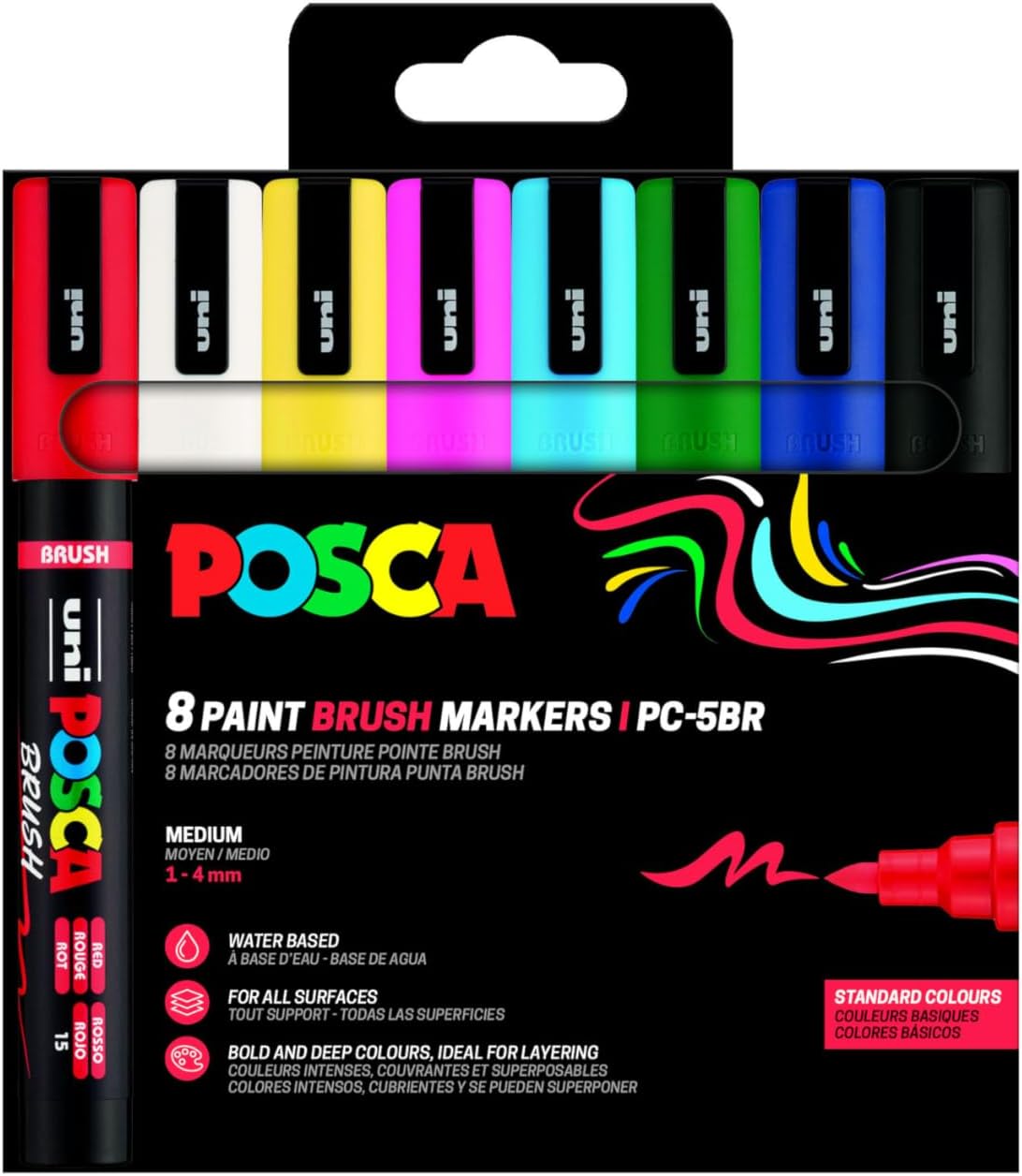 PACK 8 ROT. POSCA BRUSH PC-5BR COLORES BASICOS