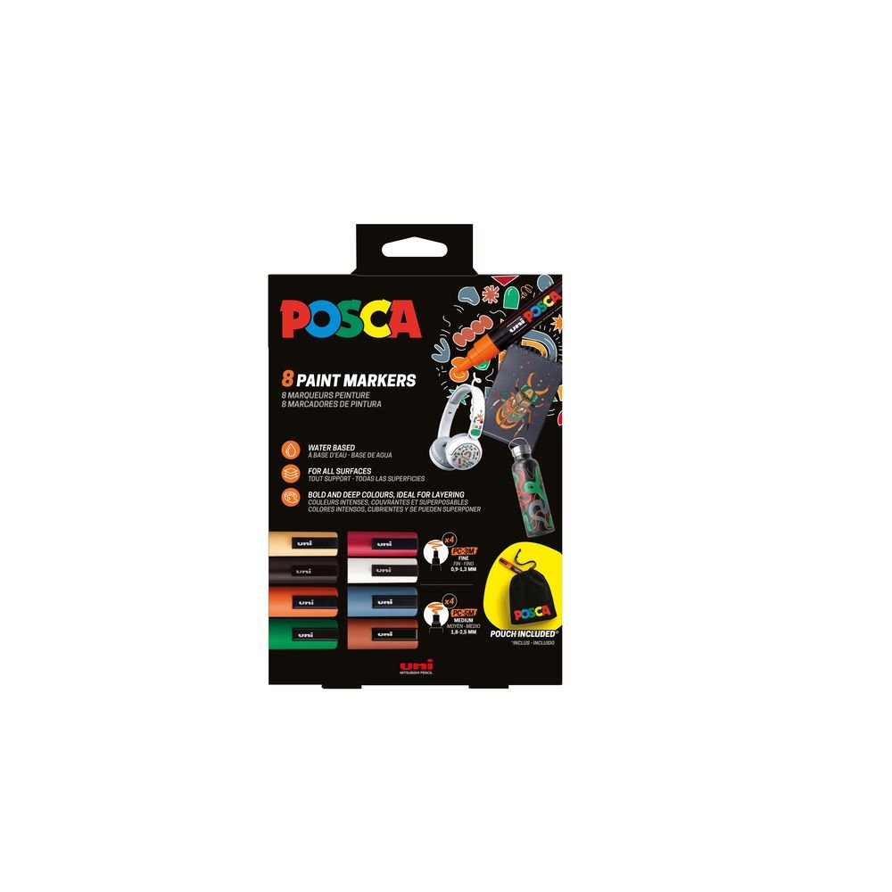 PACK 8 ROT. POSCA 4X PC-3M Y 4X PC-5M CON BOLSITA DE REGALO