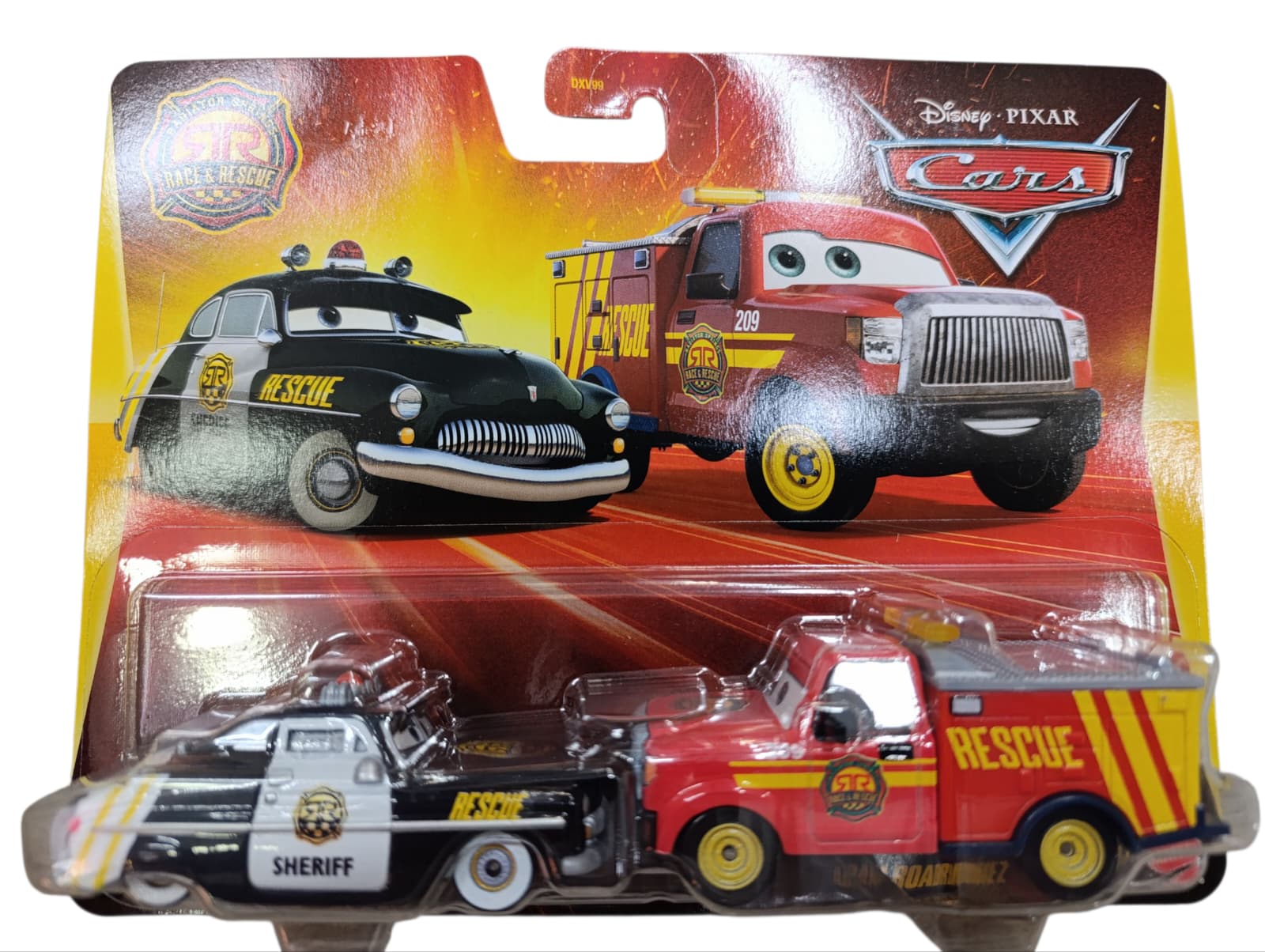 PACK 2 DISNEY CARS PIXAR SHERIFF+ADAM ROADRIGUEZ JDH49