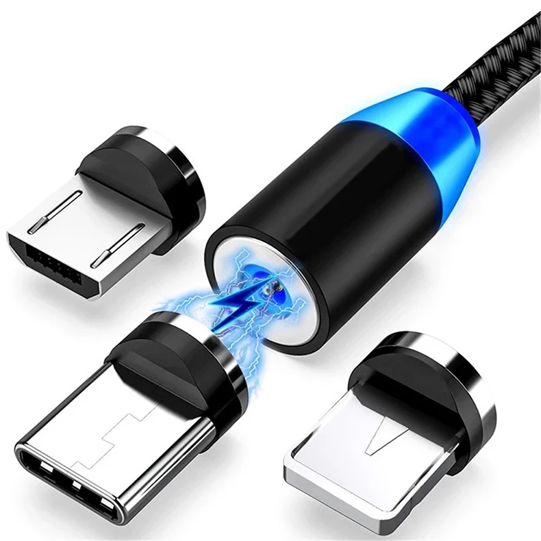 3 IN 1 Magnetinis įkrovimo laidas Micro USB, USB-C ir iPhone (Lightning)
