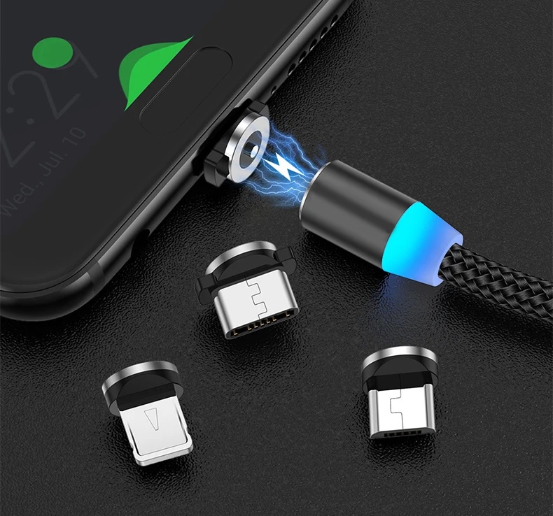 3 IN 1 Magnetinis įkrovimo laidas Micro USB, USB-C ir iPhone (Lightning)