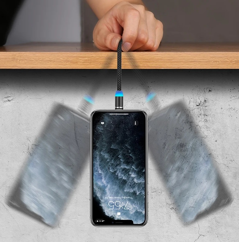 3 IN 1 Magnetinis įkrovimo laidas Micro USB, USB-C ir iPhone (Lightning)