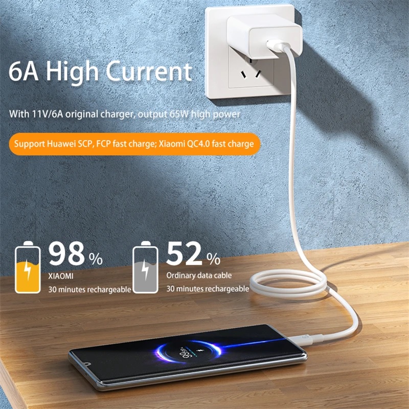 6A Super Fast Charging Type-C USB kabelis