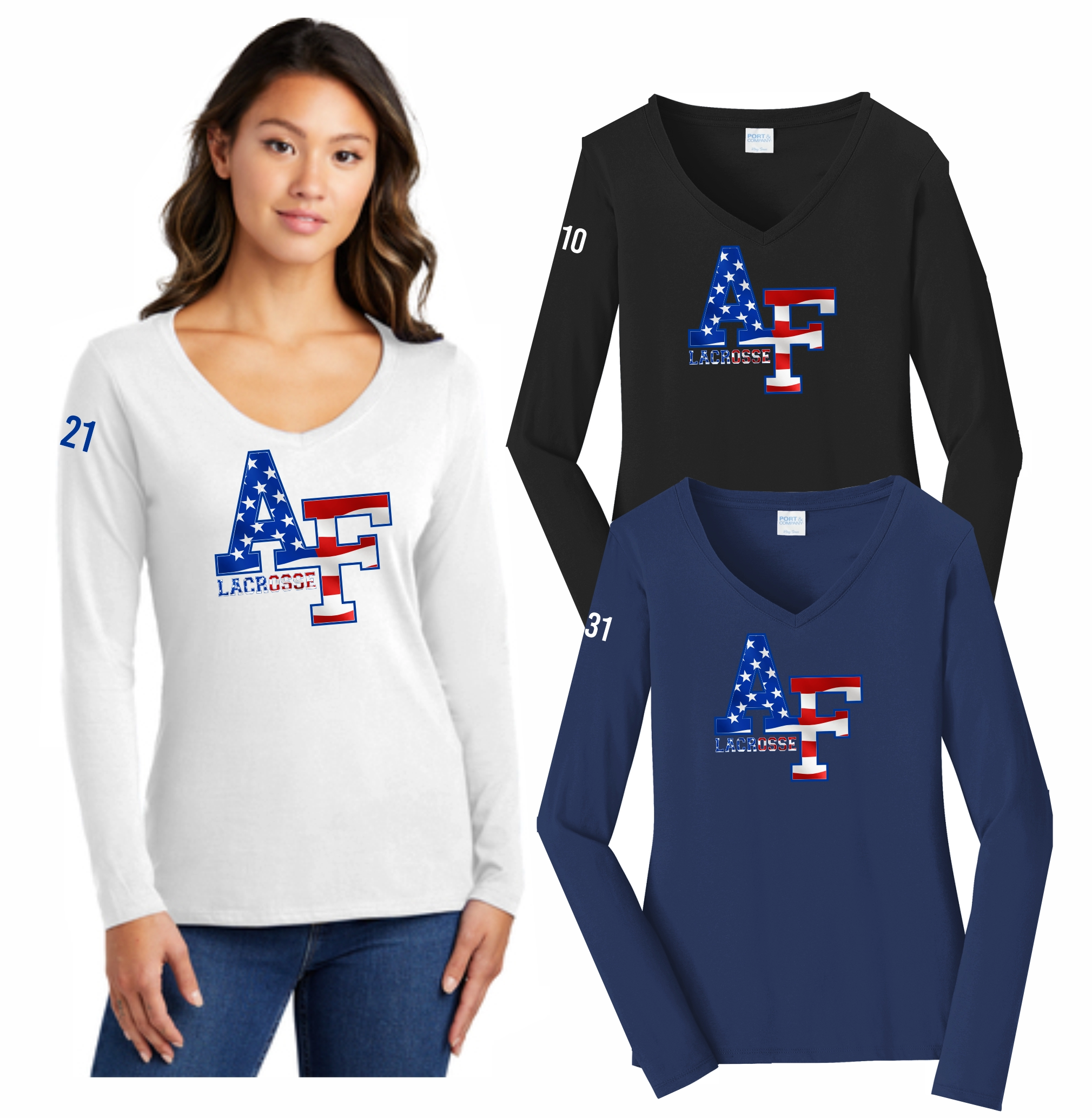 Ladies long sleeve cotton t-shirt with Air Force flag design
