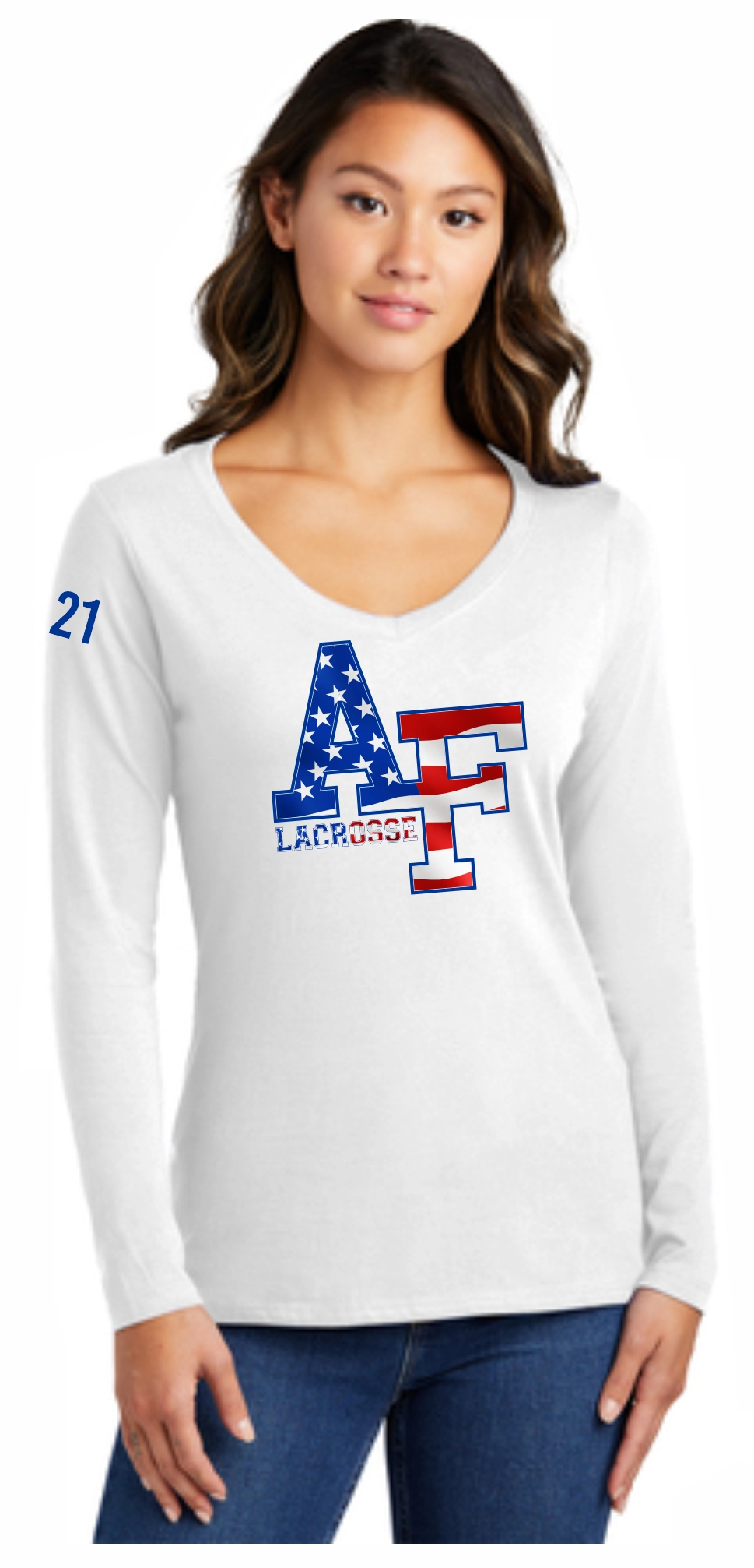 Ladies long sleeve cotton t-shirt with Air Force flag design