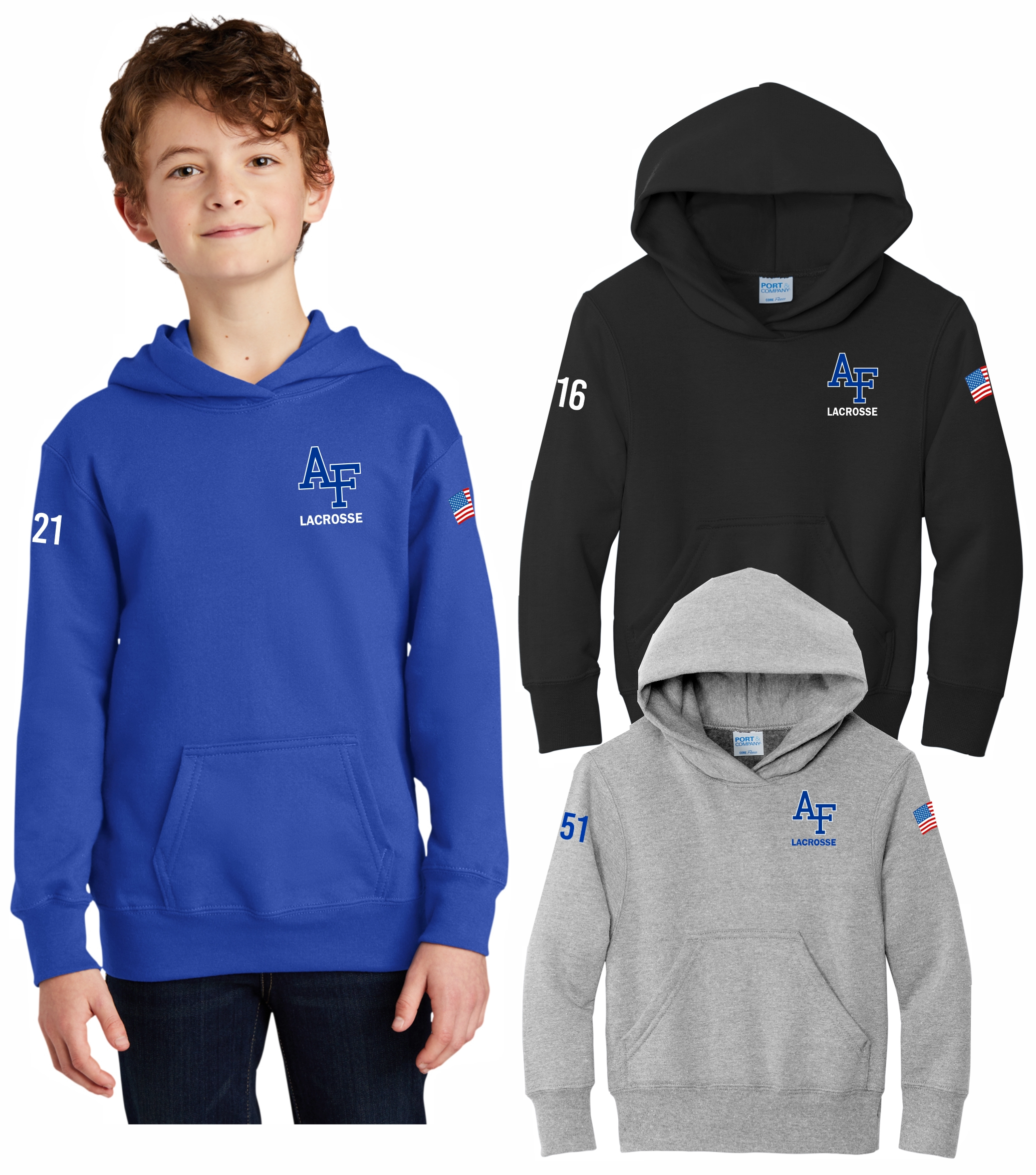 Youth Hoodie with AF Lacrosse left chest - Port and Company