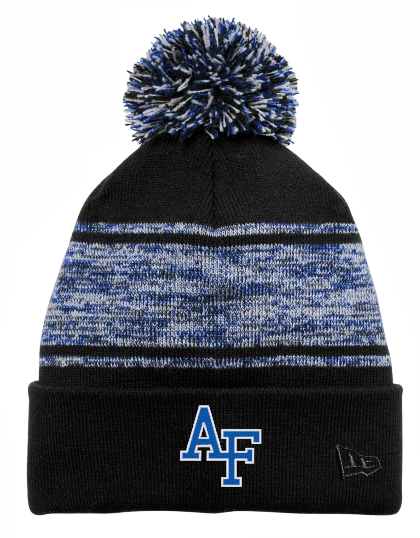 New Era Beanie with Pom - Black/White/Blue