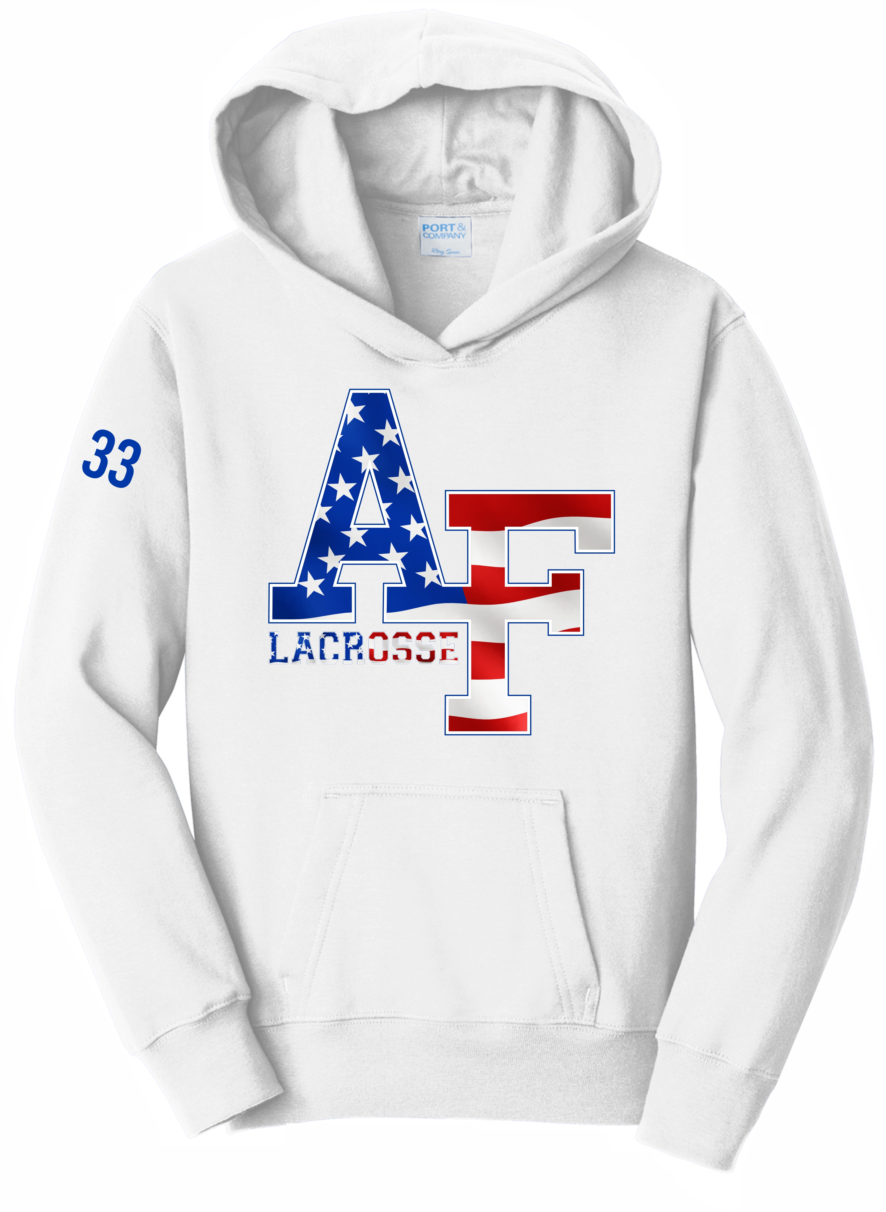 Youth Hoodie with AF Lacrosse American Flag  - Port and Company