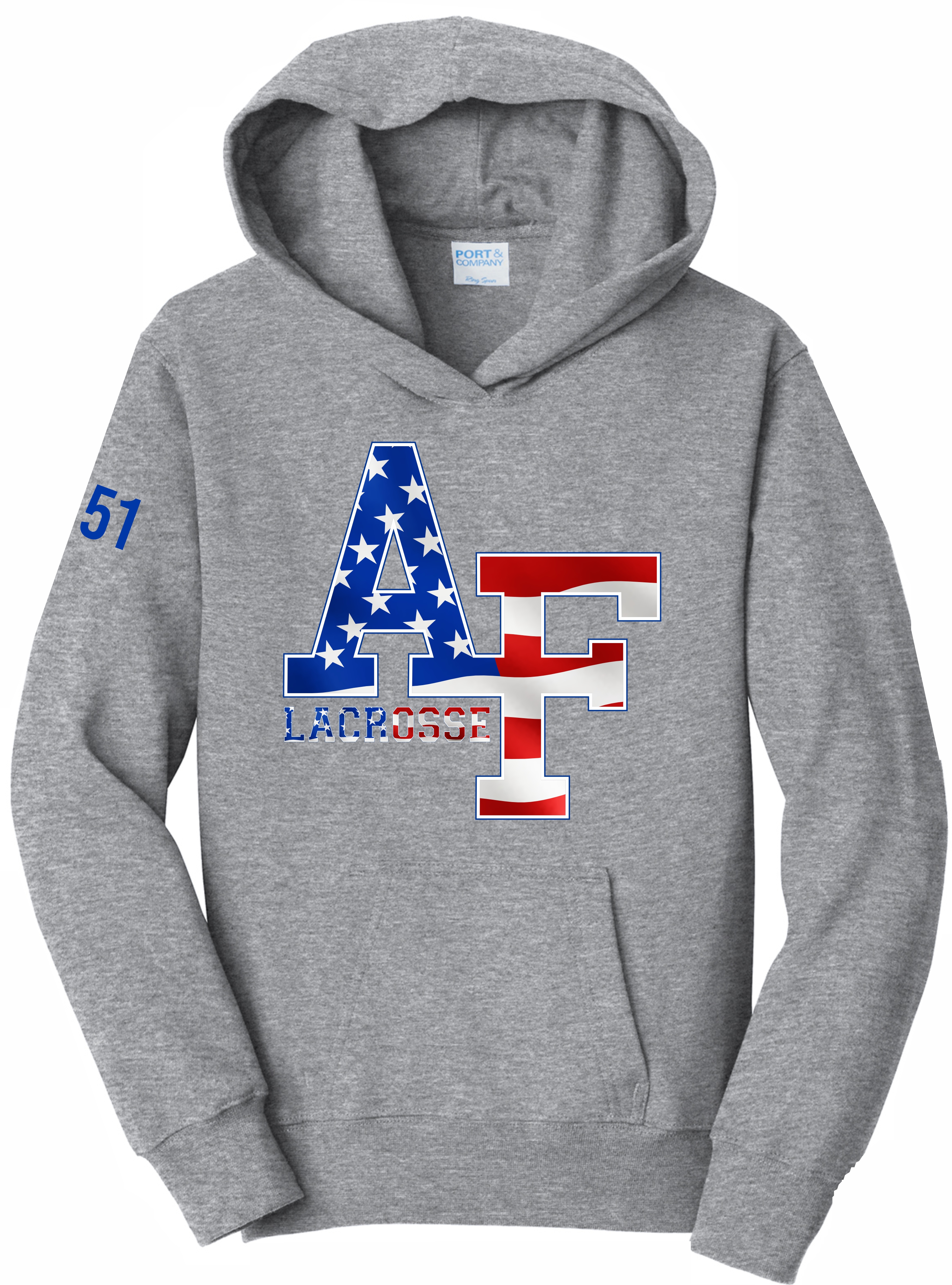 Youth Hoodie with AF Lacrosse American Flag  - Port and Company