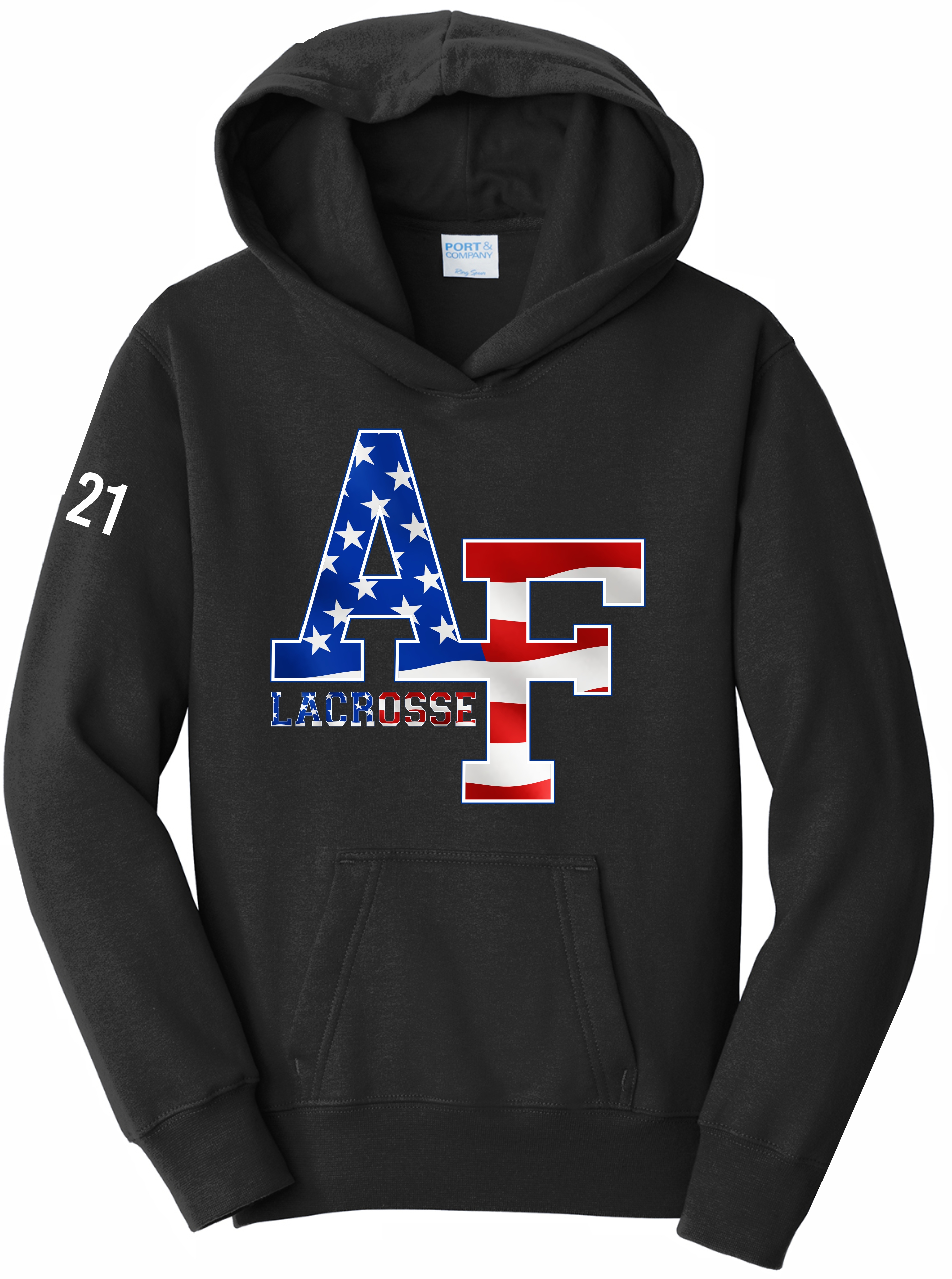 Youth Hoodie with AF Lacrosse American Flag  - Port and Company