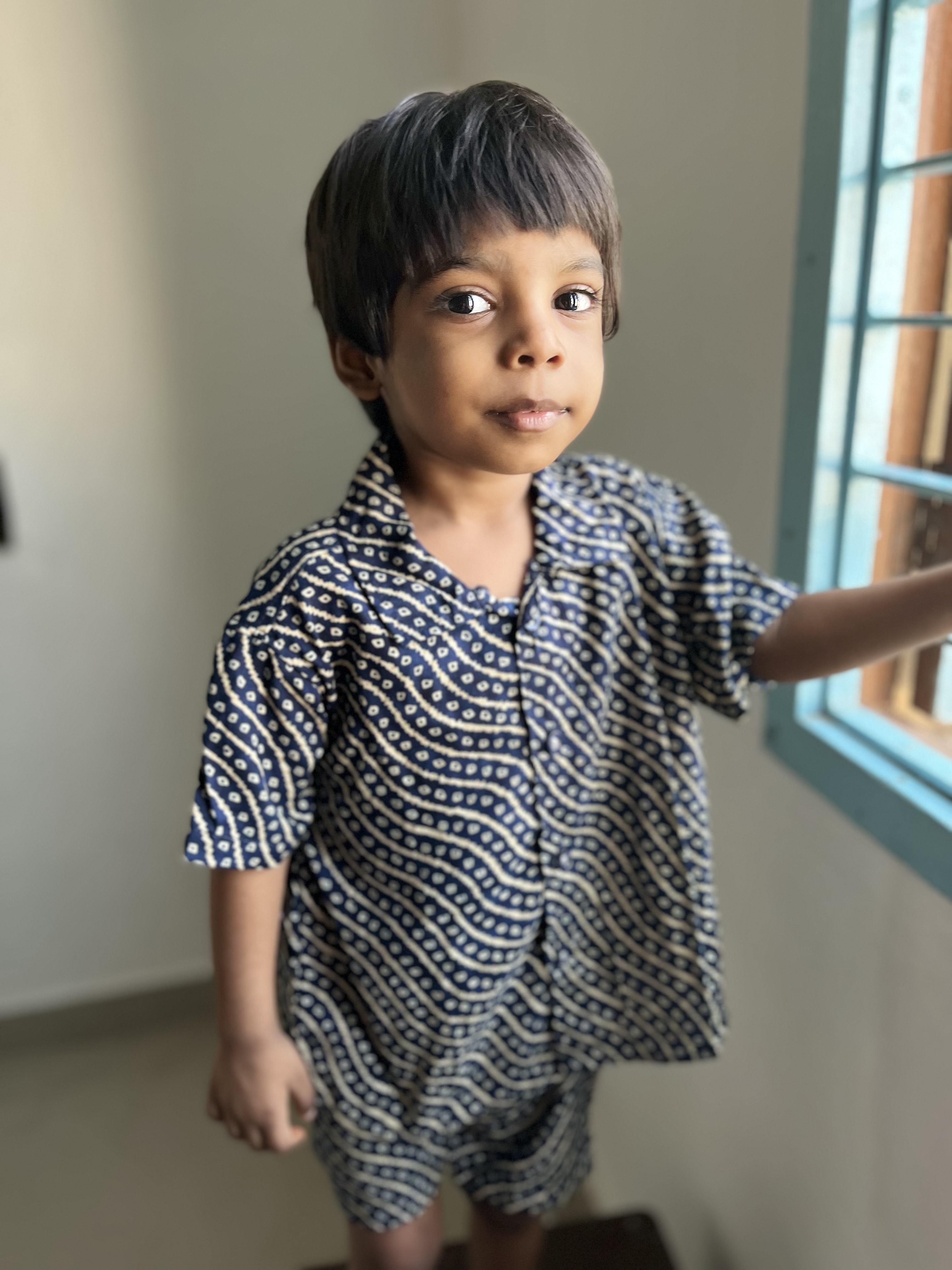 Kids' Navy Wave Print Shirt and Shorts Set