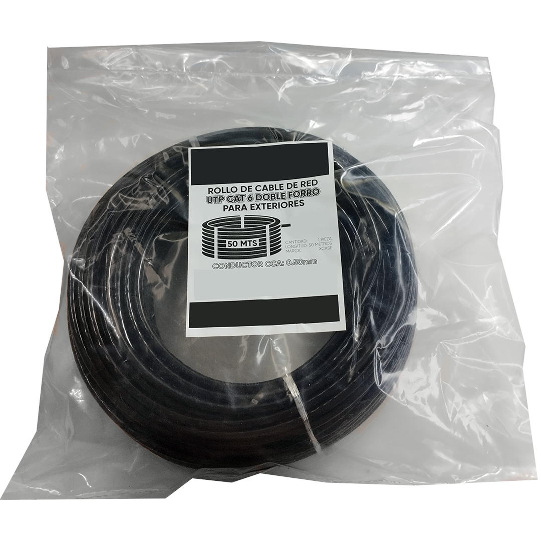 Tramo 50 Metros Cable UTP Cat 6 Exterior Doble Forro Negro 8 hilos