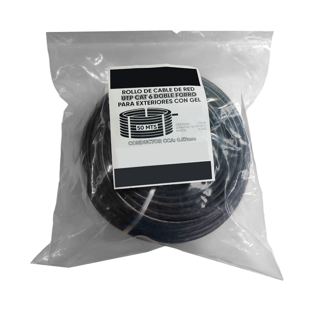 Tramo 50 Metros Cable UTP Cat 6 Exterior Doble Forro con Gel Negro 8 hilos