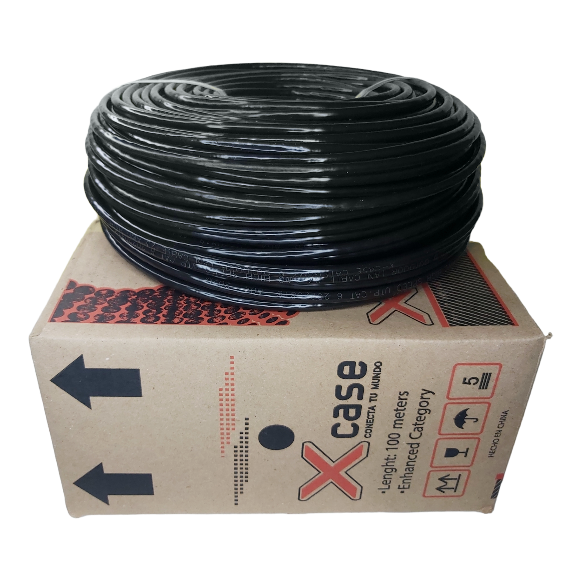 Bobina 100 Metros Cable UTP Cat 6 Exterior Doble Forro Negro 8 hilos