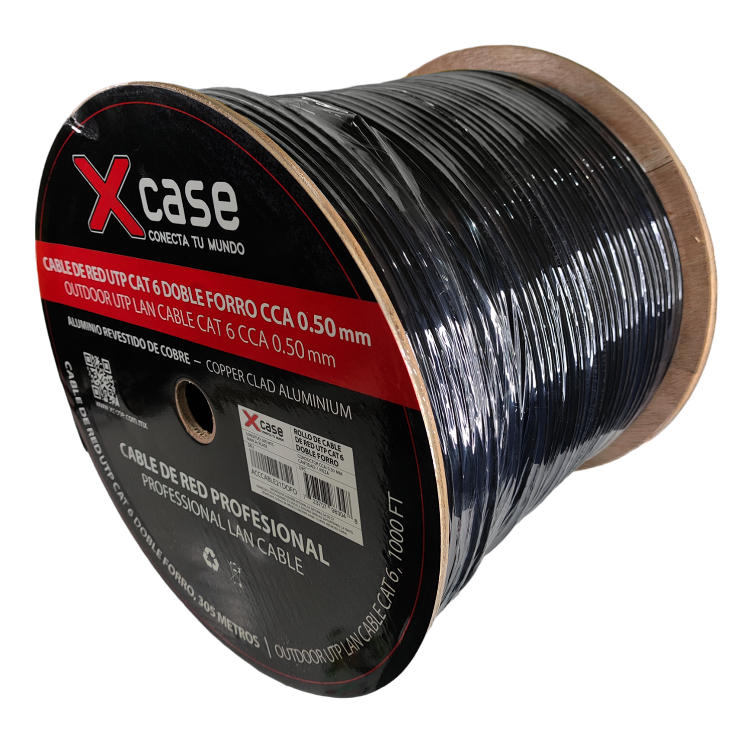 Bobina 305 Metros Cable UTP Cat 6 Exterior Doble Forro Negro 8 hilos