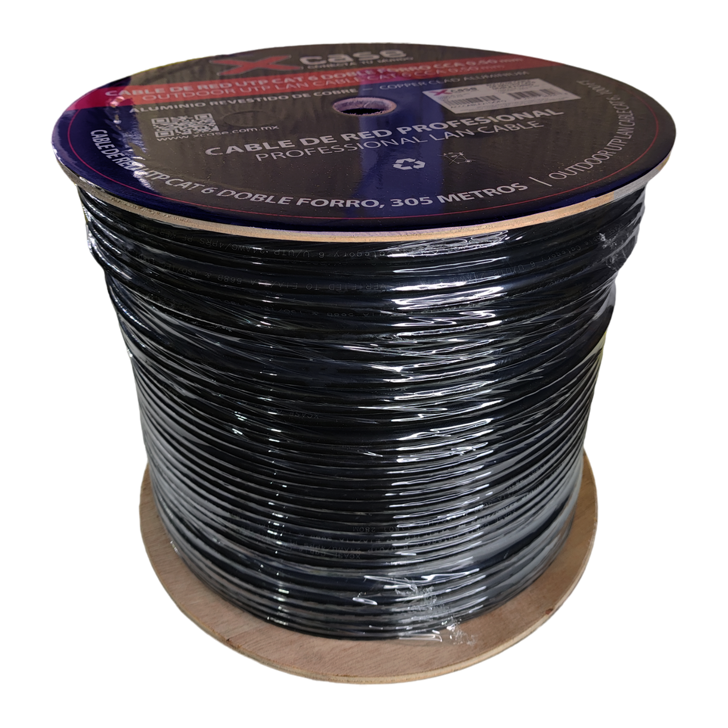 Bobina 305 Metros Cable UTP Cat 6 Exterior Doble Forro Negro 8 hilos