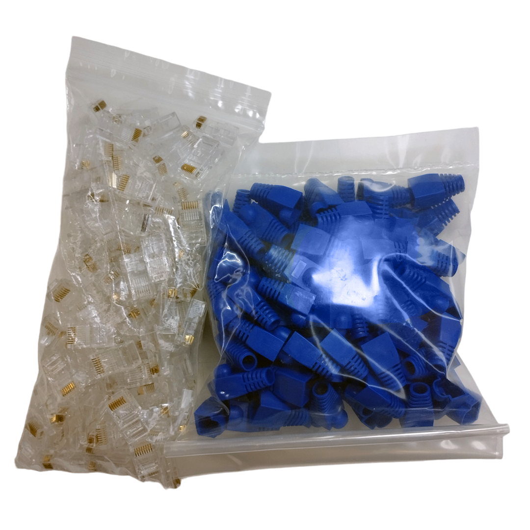 Kit Redes 100 Botas Protectora y 100 Plug Rj45 Cat 5e