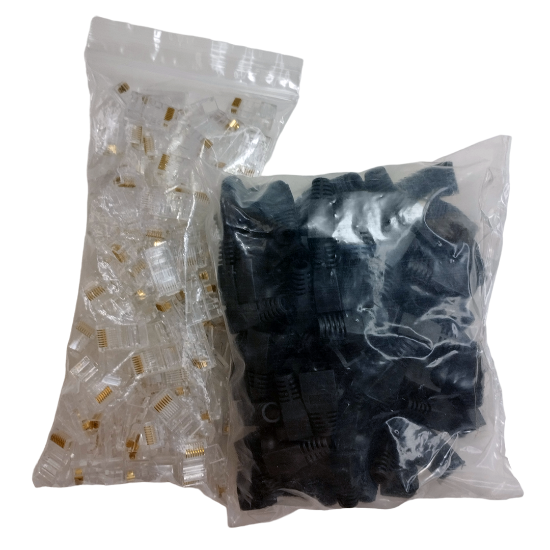 Kit Redes 100 Botas Protectora y 100 Plug Rj45 Cat 5e