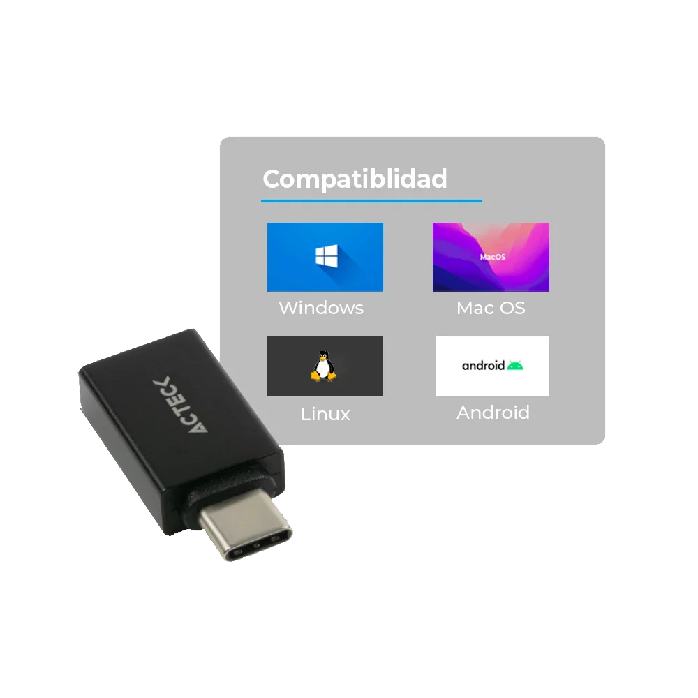 Adaptador USB C a USB A 3.0Tipo Dongle OTG Acteck AU210