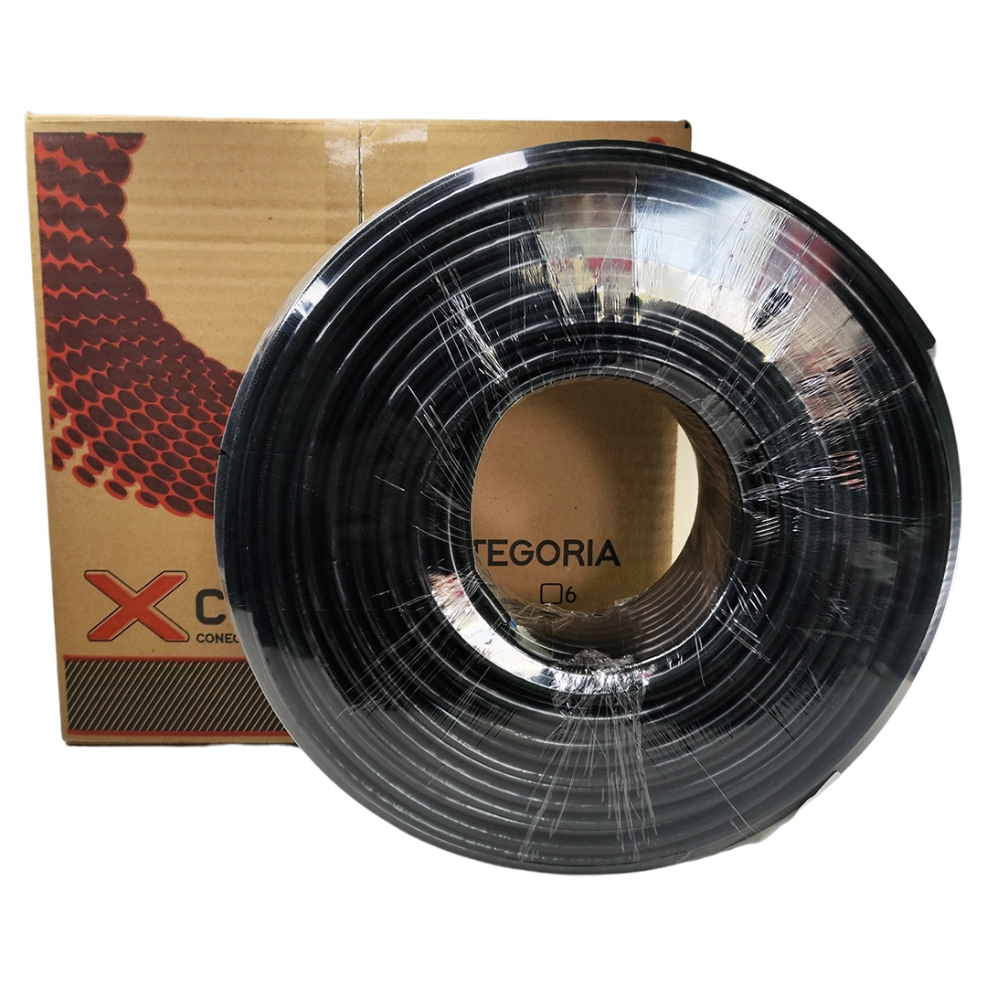 Bobina 100 Metros Cable UTP Cat 6 Exterior Doble Forro Negro 8 hilos