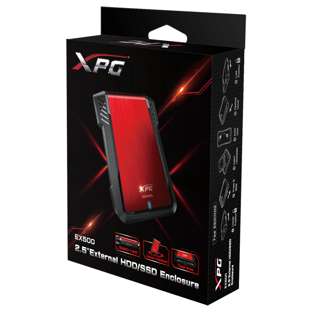 Gabinete Case Disco Duro Sata Adata Ex500 Alta Velocidad 6gb/s Rojo