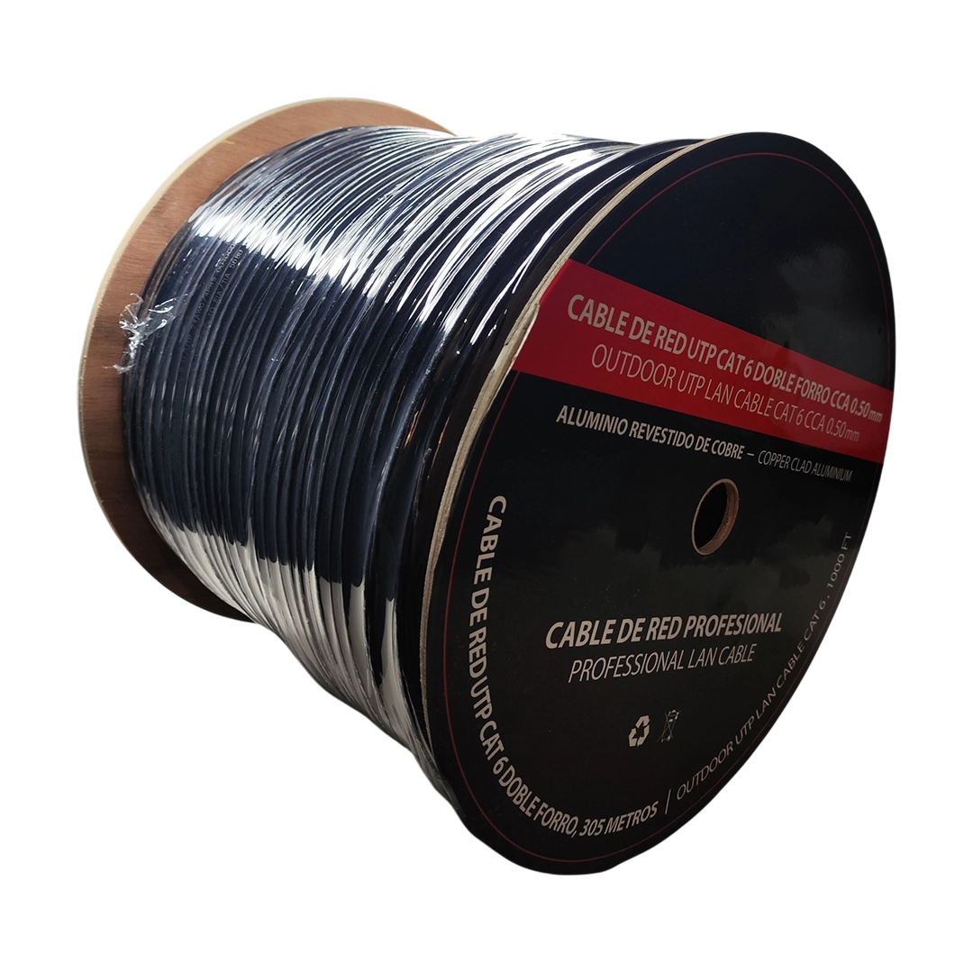 Bobina 305 Metros Cable UTP Cat 6 Exterior Doble Forro Negro 8 hilos