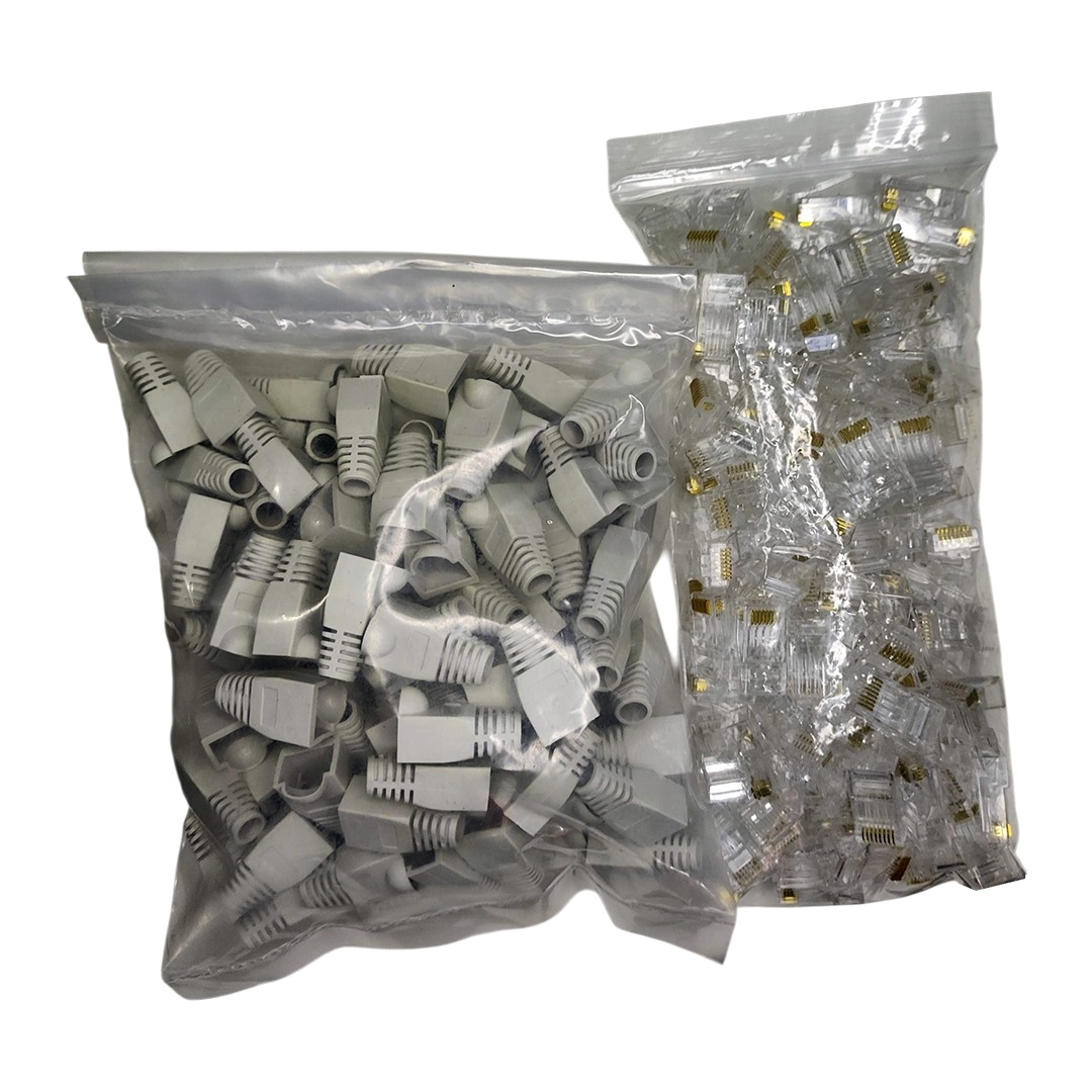 Kit Redes 100 Botas Protectora y 100 Plug Rj45 Cat 5e