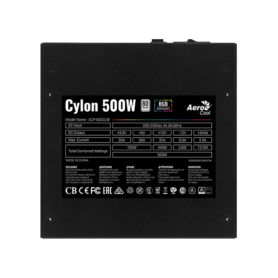 Fuente de Poder Aerocool Cylon 500W 80+ Bronze RGB Certificada