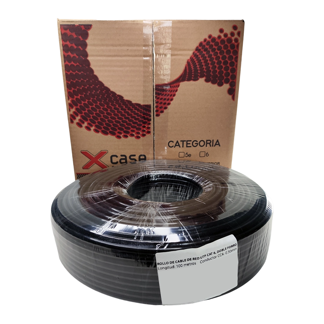 Bobina 100 Metros Cable UTP Cat 6 Exterior Doble Forro Negro 8 hilos