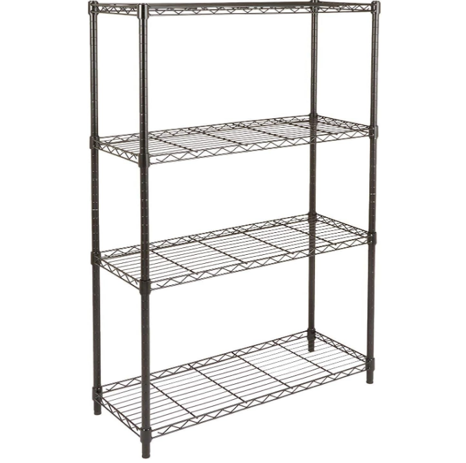 Basics 4-Shelf Adjustable Heavy Duty Steel Wire Rack Storage Shelving Organizer for Kitchen, Garage, 36" L x 14" W x 54" H, Black