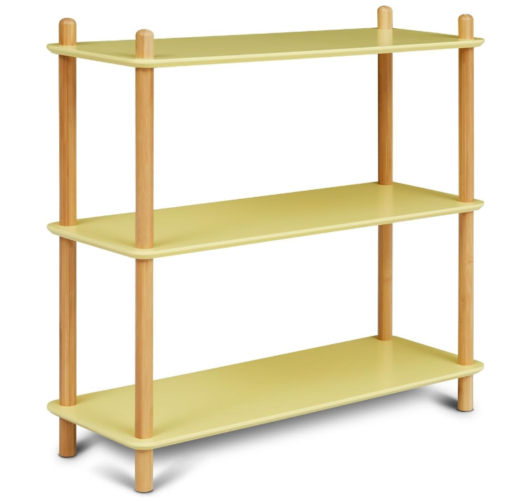 3-Tier Bamboo Shelf Bookcase Modern Open Bookshelf Free Standing Storage Rack Multifunctional Display Stand for Home Office Kitchen, Yellow