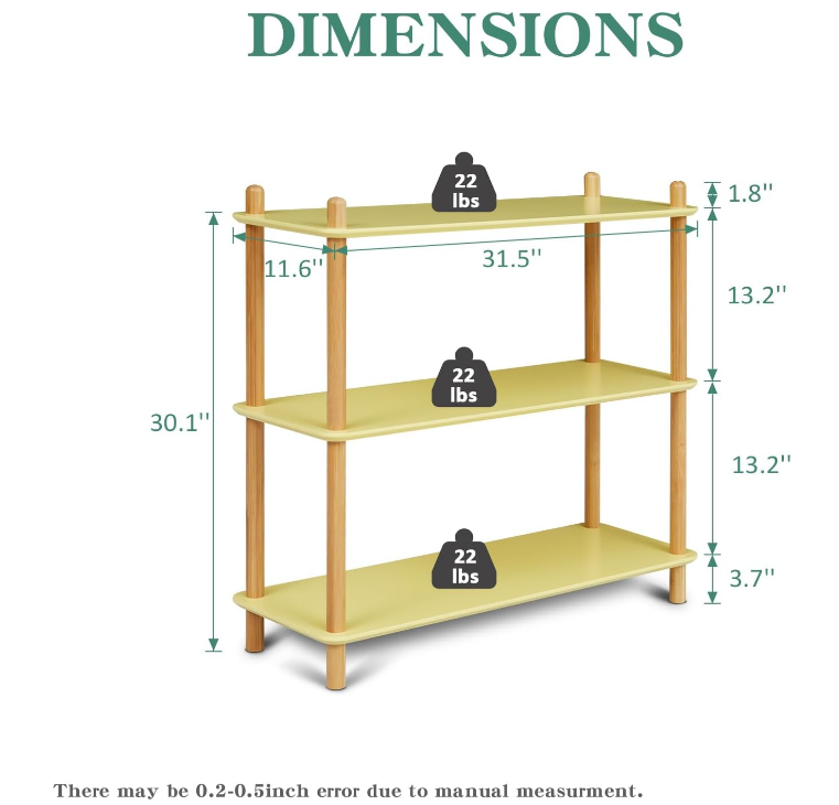 3-Tier Bamboo Shelf Bookcase Modern Open Bookshelf Free Standing Storage Rack Multifunctional Display Stand for Home Office Kitchen, Yellow