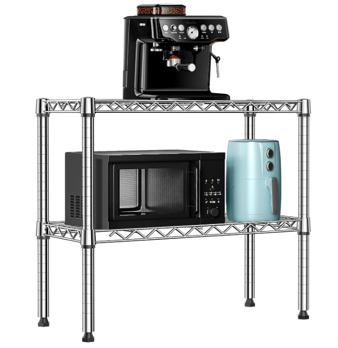 220 lbs 2 Tier Storage Rack Metal Wire Shelving Unit, Storage Standing Household Shelf Organizer for Laundry Bathroom Kitchen Pantry Closet Garage Utility Room, Chrome 11.8" D x 27.6" W x 23.4" H