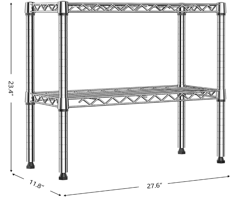 220 lbs 2 Tier Storage Rack Metal Wire Shelving Unit, Storage Standing Household Shelf Organizer for Laundry Bathroom Kitchen Pantry Closet Garage Utility Room, Chrome 11.8" D x 27.6" W x 23.4" H
