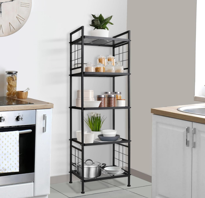 5-Wire Standing Storage Shelves, Metal Shelving Unit Pantry Rack for Laundry Kitchen Bathroom Organizer(Black)