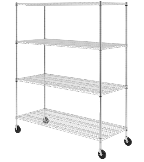 NSF Certified Storage Shelves, Heavy Duty Steel Wire Shelving Unit with Wheels and Adjustable Feet, Used as Pantry Shelf, Garage or Bakers Rack Kitchen Shelving - (24"x60"x72" 4-Tier)