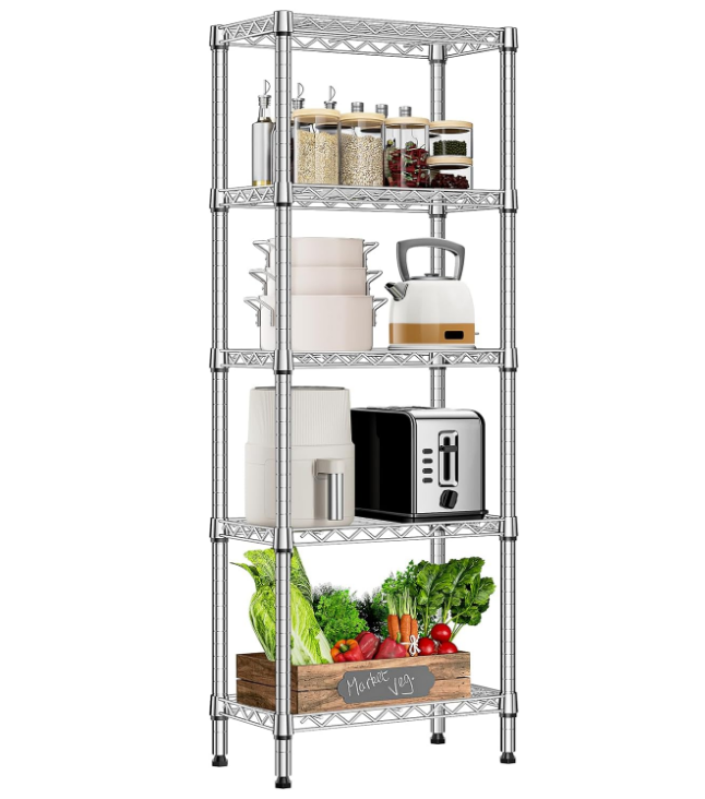 450 lbs Storage Shelves 5 Tier Shelving Units for Storage, Corrosion Resistant Wire Shelving Unit for Kitchen, 5-Layer Protection, for Home Basement Office, Chrome 11.8" D x 21.7" W x 58.3" H