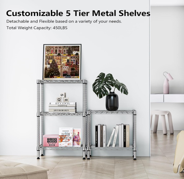 450 lbs Storage Shelves 5 Tier Shelving Units for Storage, Corrosion Resistant Wire Shelving Unit for Kitchen, 5-Layer Protection, for Home Basement Office, Chrome 11.8" D x 21.7" W x 58.3" H