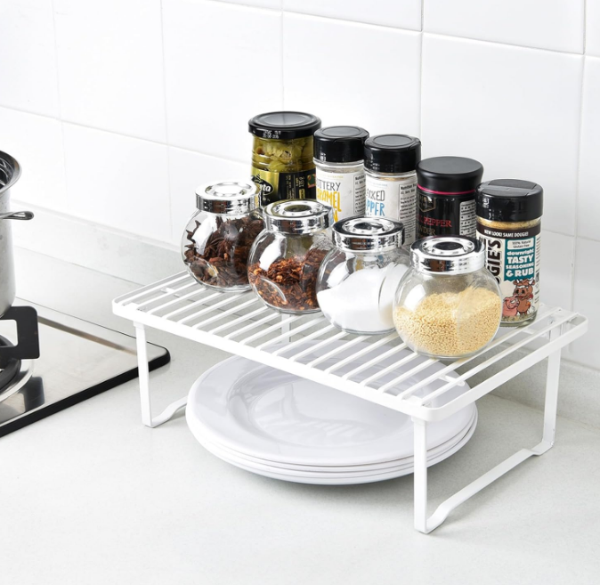 Basics Stackable Metal Kitchen Storage Shelves, Set of 2 - White, 12.5" L x 8" D x 4.5" H