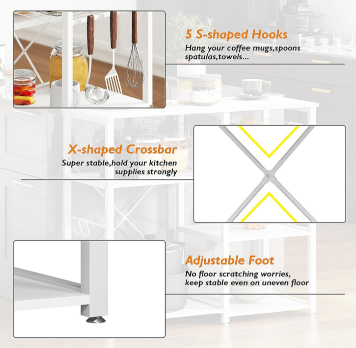 3-Tier Kitchen Baker's Rack Utility Microwave Oven Stand Storage Cart Workstation Shelf, White