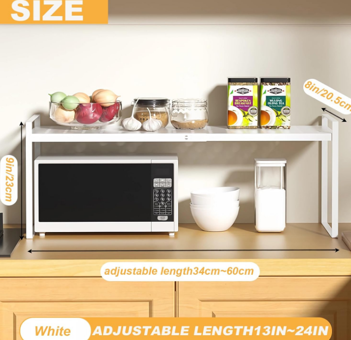 Expandable Metal Kitchen Storage Shelves,Kitchen Cabinet and Counter Shelf Organizer for Bathroom Bedroom Office Table Desk Pantry Storage