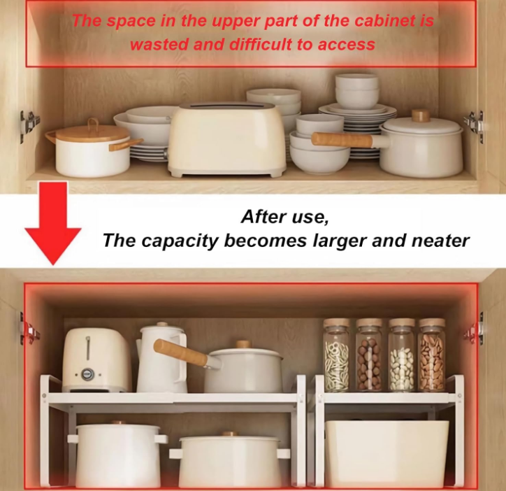 Expandable Metal Kitchen Storage Shelves,Kitchen Cabinet and Counter Shelf Organizer for Bathroom Bedroom Office Table Desk Pantry Storage