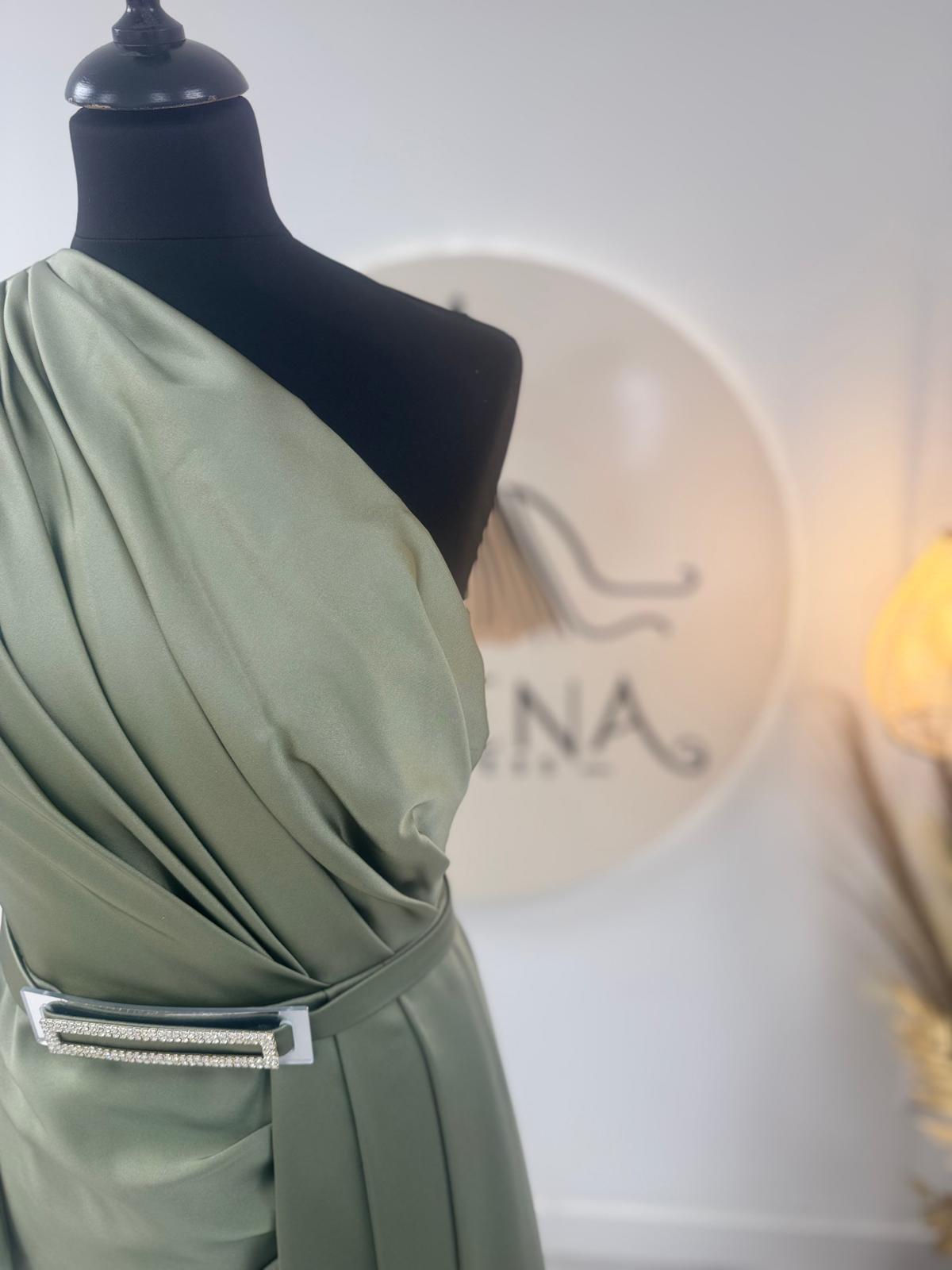 Robe de soirée en satin olive