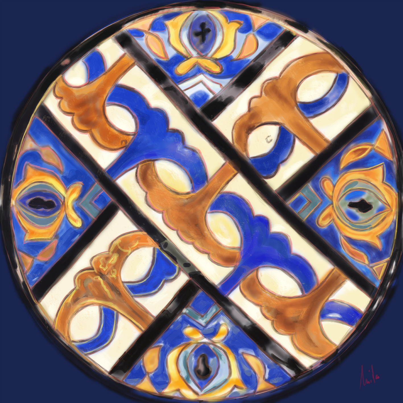 Plato de cerámica antigua decorativa 